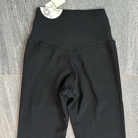 NWT Aerie Offline High-rise Crossover waist Waffle knit Leggings Black XS Short - Picture 9 of 14